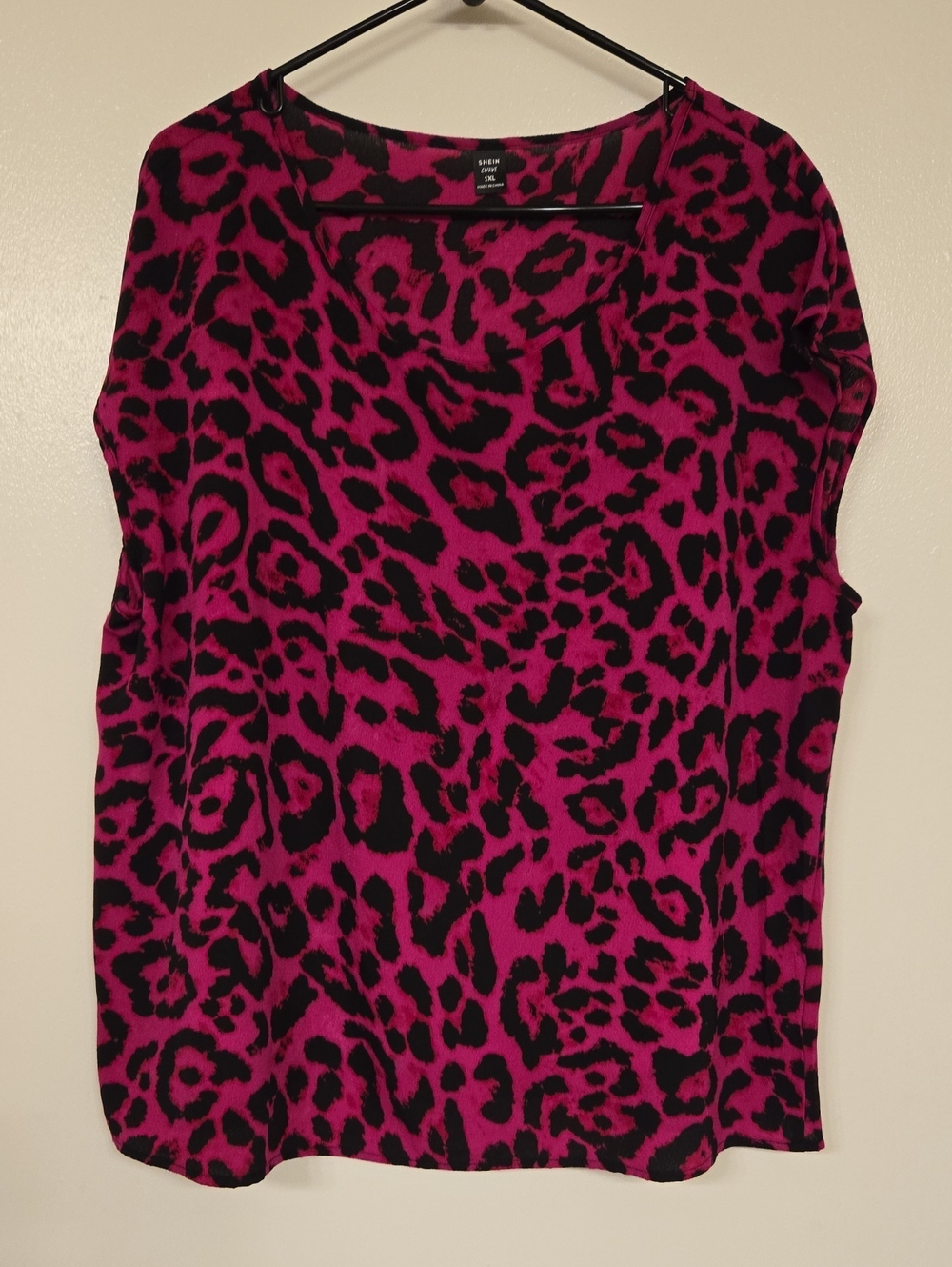 SHEIN Animal Print Short Sleeve Top Pink & Black XL